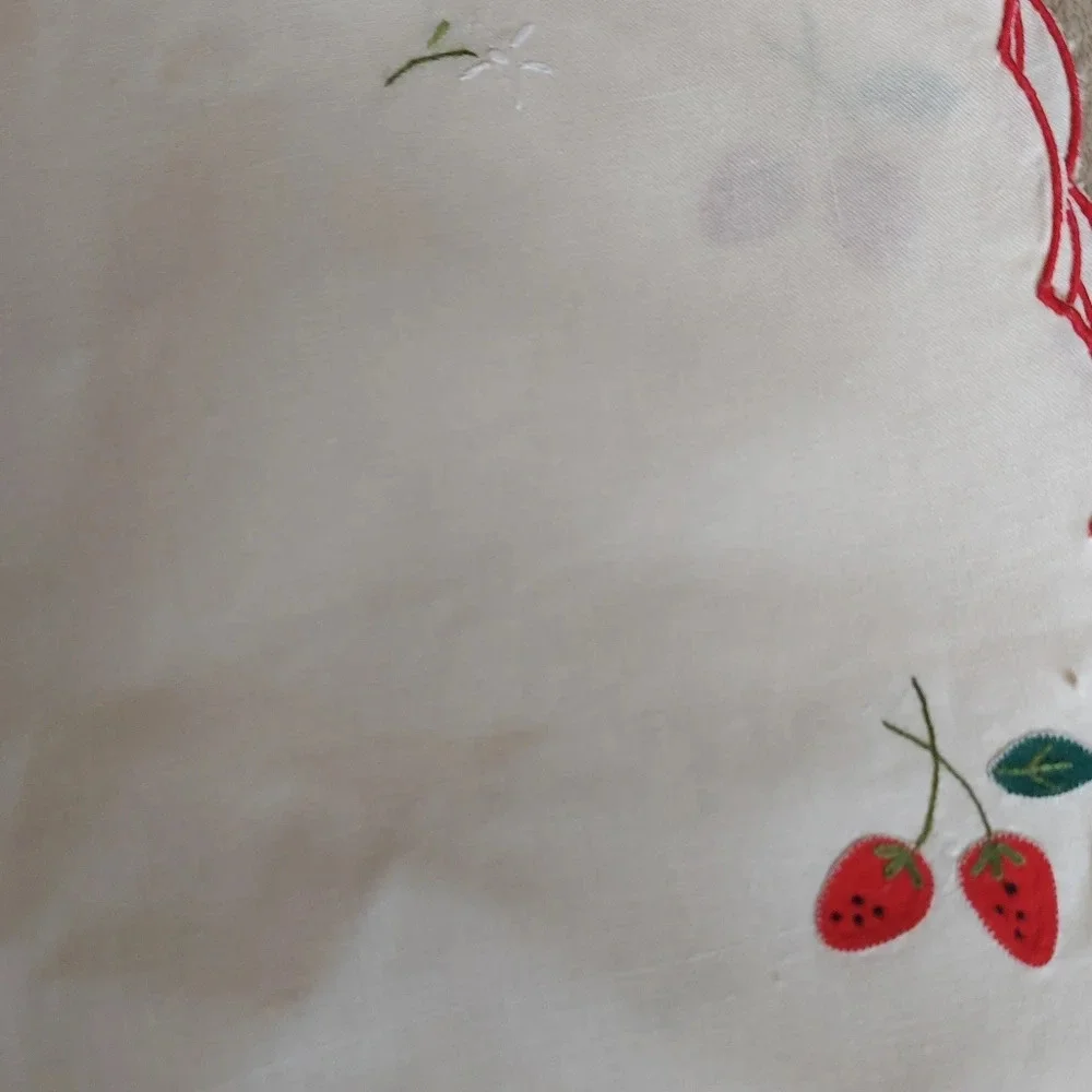 Vintage Placemats  Cream Red Appliques and Embroidered Scalloped Edges